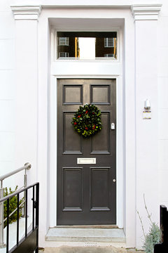 Grey door with Christmas Wreath