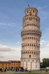 Beautiful view of the famous Tower of Pisa, Tuscany, Italy, on a day with blue sky