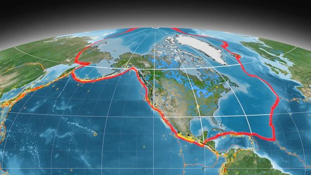 North America tectonics featured. Satellite imagery. Mollweide projection
