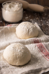 Fototapeta na wymiar Fresh yeast dough for pizza, bread, baguettes, sourdough.
