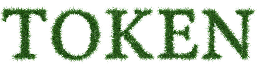 Token - 3D rendering fresh Grass letters isolated on whhite background.
