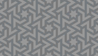 Seamless gray vintage islamic hexagonal stars revolving pattern vector