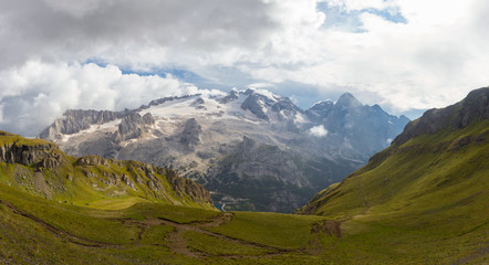 Naklejka premium view of Marmolada glacier from Arabba cable car