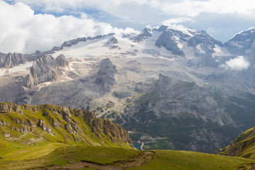 view of Marmolada glacier from Arabba cable car