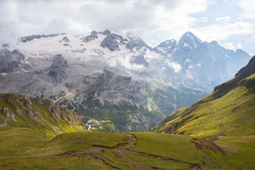 view of Marmolada glacier from Arabba cable car