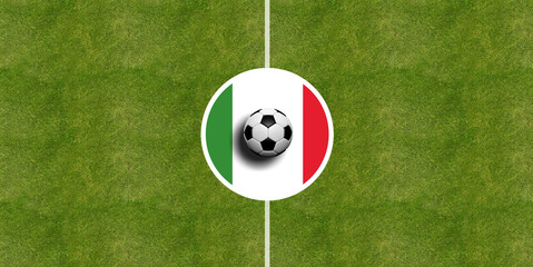 Italy flag on a soccer field center