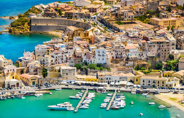 Panoramic view of Castellammare del Golfo town, Trapani, Sicily.