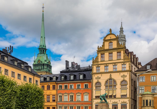 Gothic buildings in Kornhamnstorg square in Stockholm old town Gamla Stan in Sweden