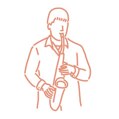 jazz musician with an instrument. line drawing. hand drawn. vector illustration. Cartoon.