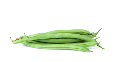 Fresh green beans on white background