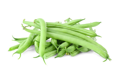 Fresh green beans on white background