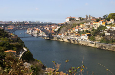 View of the landmark Luis Bridge in Porto, Portugal during the day