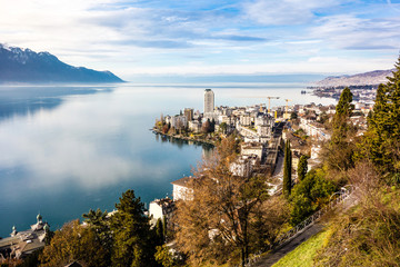Montreux am Genfersee, Schweiz - obrazy, fototapety, plakaty