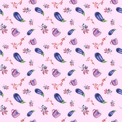 Seamless pattern watercolor violet lilac autumn digital paper