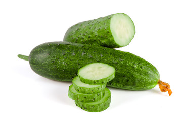 Sliced cucumber isolated on a white background