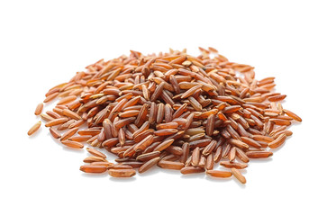 Pile of red rice on white background