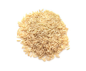 Pile of brown rice on white background