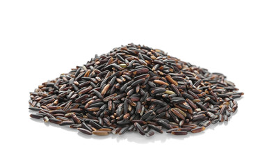 Pile of black rice on white background