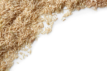 Brown rice on white background