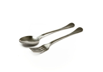 spoon and fork on white background