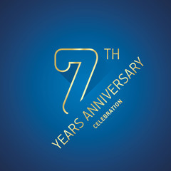 Anniversary 7th years celebration logo gold blue greeting card