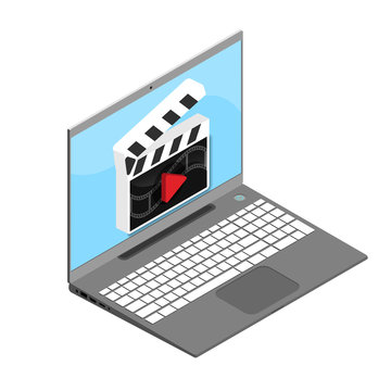 Main types of video content, video window and film, isometric style