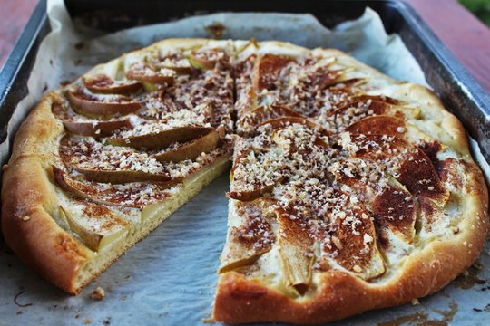 Czech typically dessert called frgal (frg&aacute;l), pie with pears and nuts