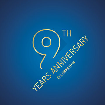 Anniversary 9th years celebration logo gold blue greeting card