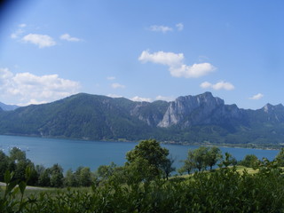 Fototapeta na wymiar Wallersee der größte See des Salzburger Seenlandes