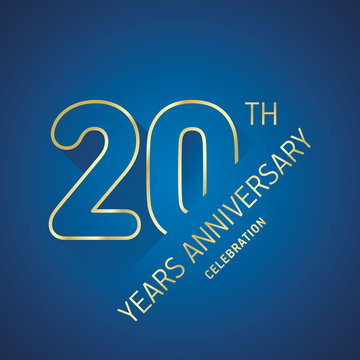 Anniversary 20th years celebration logo gold blue greeting card