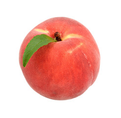 Peach with leaf isolated on white background