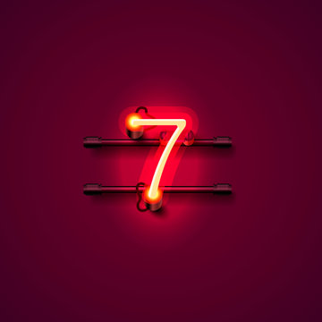 Neon city font sign number 7, signboard seven. Vector illustration