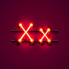 Neon font letter x, art design singboard. Vector illustration