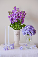 Still-Life with Hortensia Flowers in glass vase