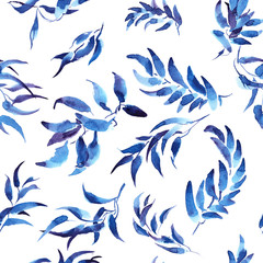 Blue and purple leaves ornament pattern