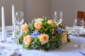wedding laying table floristics tender bouquet