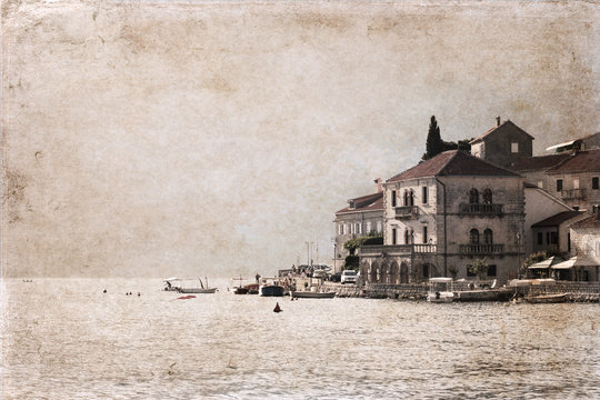 Artwork in retro style, Montenegro, Perast