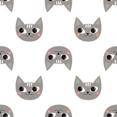 Seamless pattern cute cats for kids holidays. Baby shower vector background. Child drawing style kitty design for print on baby's clothes, textile, wallpaper, fabric.