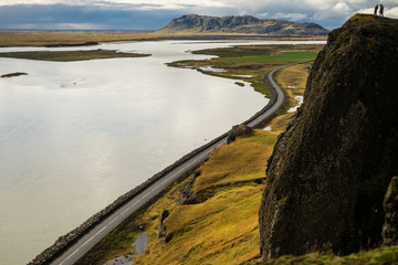 beautiful view on the road from the mountain in Iceland