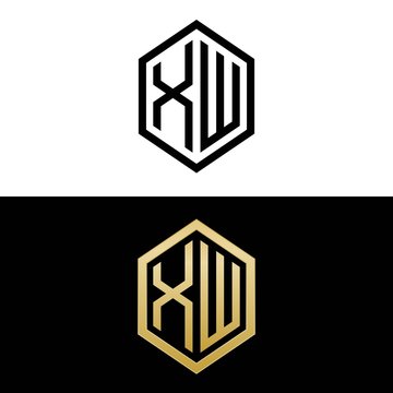 initial letters logo xw black and gold monogram hexagon shape vector
