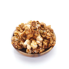 Close - up Caramel chocolate popcorn on white background