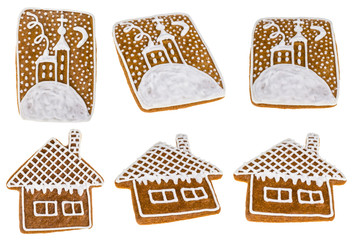 Beautiful traditional handmade Christmas gingerbread. Collection of decorative homemade cookies isolated on white background.