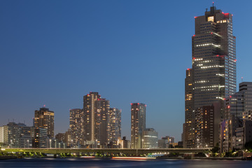 View of Tokyo city and sumida river in evening