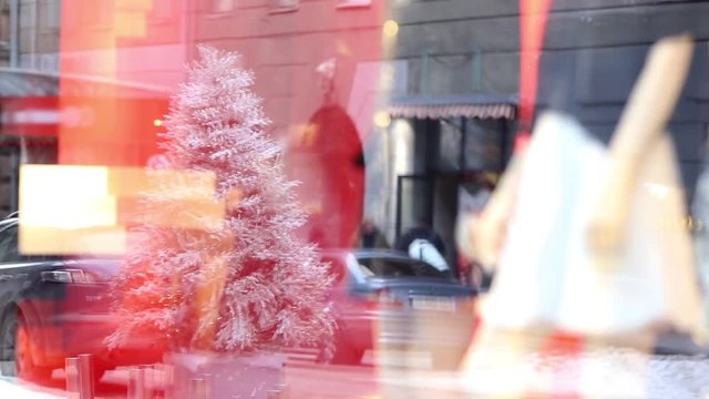 Shop window dummies. Christmas store front window display