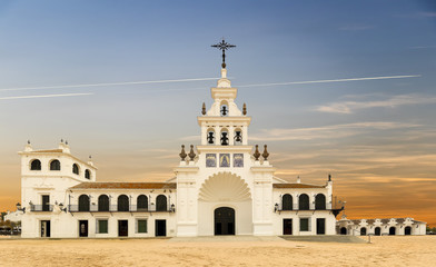 El Rocio hermitage in a cloudy day at small village with the same name in Almonte, Huelva,...