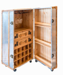 Wine wooden box cap vintage collection on white background.