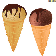 Dessert. Classic ice cream. Ice cream cone. Chocolate ice cream. Vector illustration.
