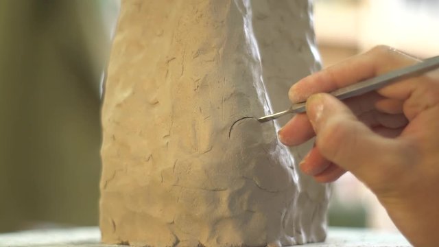 Pottery process of making clay vase