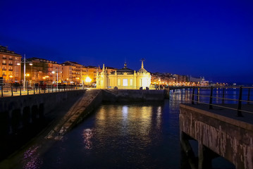 Vew of Santander city from the Bay of Santander at night. Cantabria, Spain