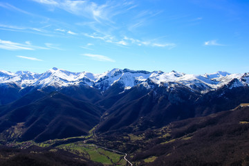 Winter Landscape in Picos de Europa mountains, Cantabria, Spain. The jagged, deeply fissured Picos de Europa mountains straddle southeast Asturias, southwest Cantabria and northern Castilla y Leon.